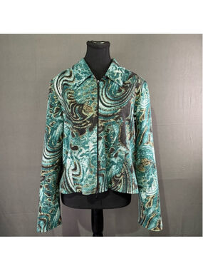Joseph Ribkoff Jacket Women's 14 Abstract Blazer Art Maximalist Statement Green